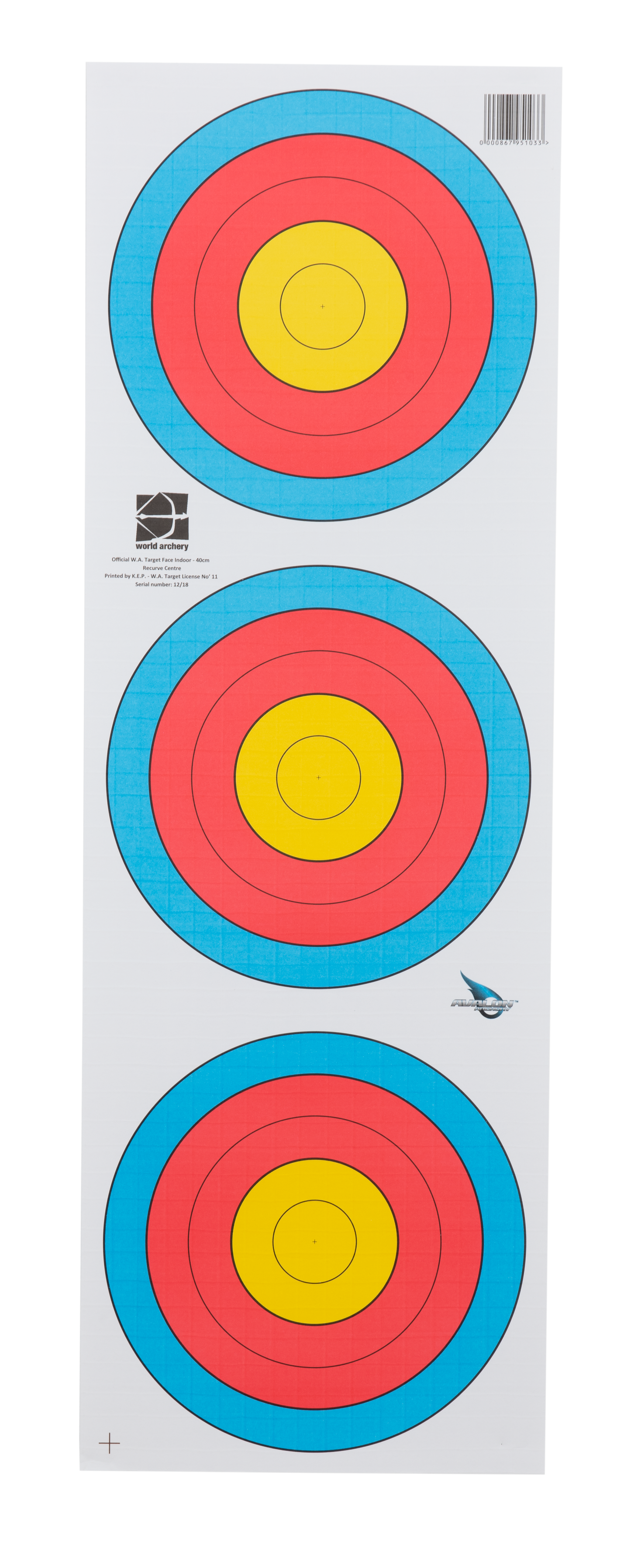 Avalon target face 40cm curved bow 5 rounds triple vertical
