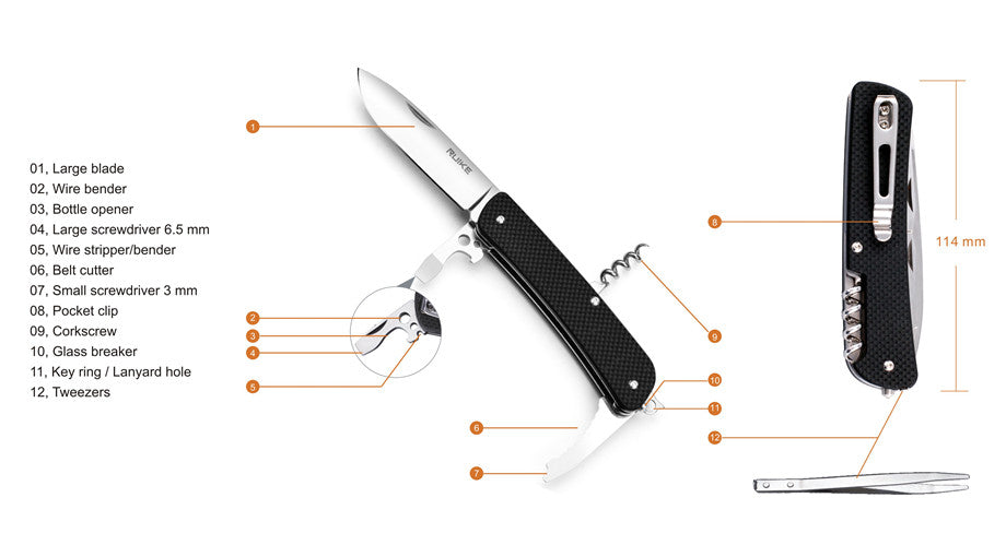 RUIKE FOLDING KNIFE RUIKE L21-B - OVERALL 197MM