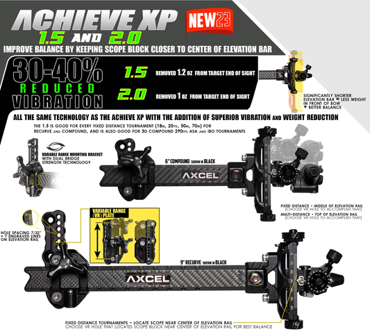 AXCEL ACHIEVE XP VARIABLE RANGE 1.5 & 2.0 UHM CARBON / EXT 9" COMPOUND SIGHT